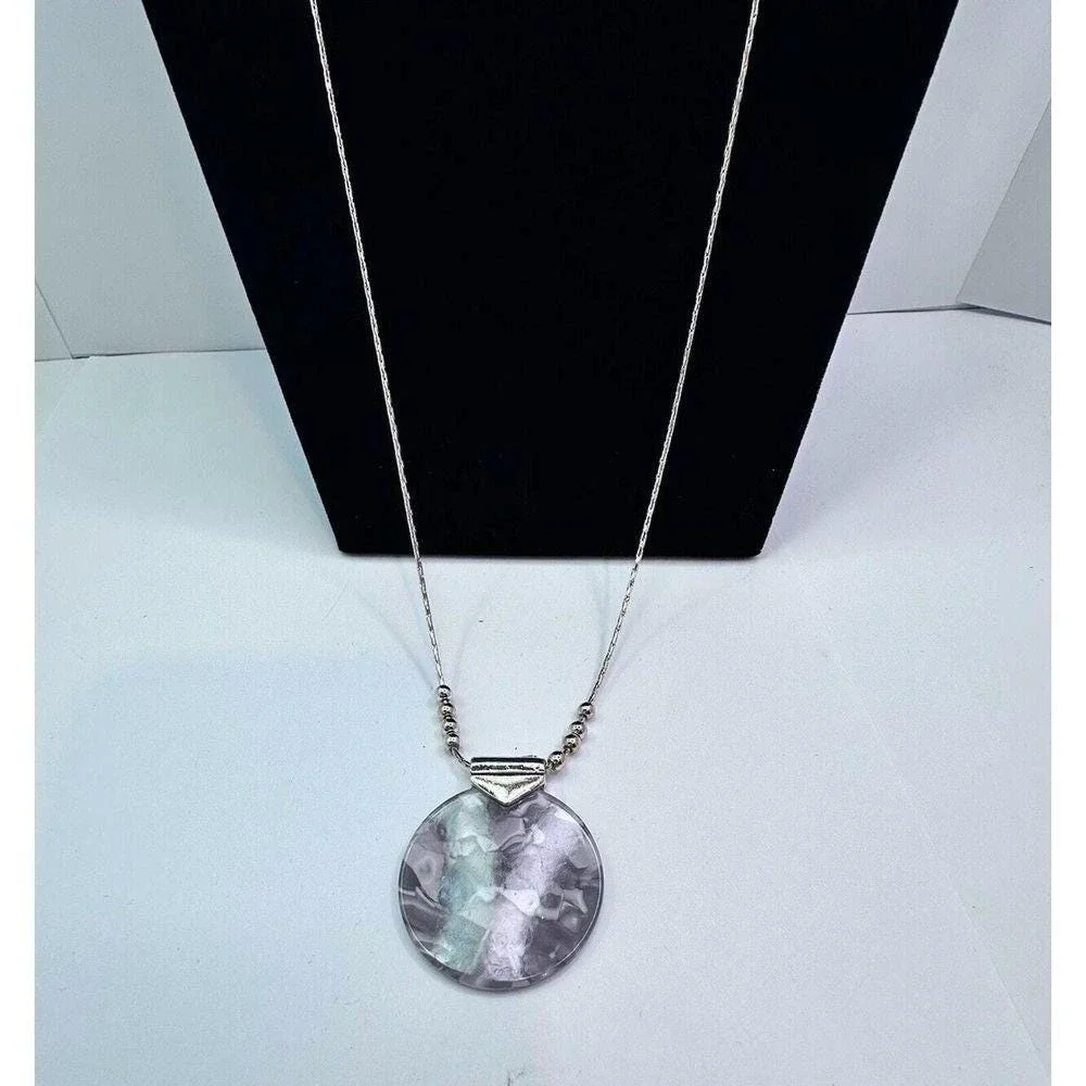 Round Pendant Necklace Fashion‎ Jewelry Silver Tone Chain Necklace